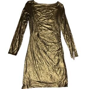 Three Dots metallic gold long sleeve bodycon dress shimmer party M